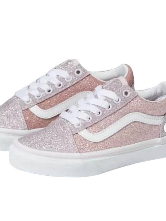 Vans Kids 2 Tone Glitter Old Skool Sneakers - Pink Rose/White-Size 5.5 main image 7